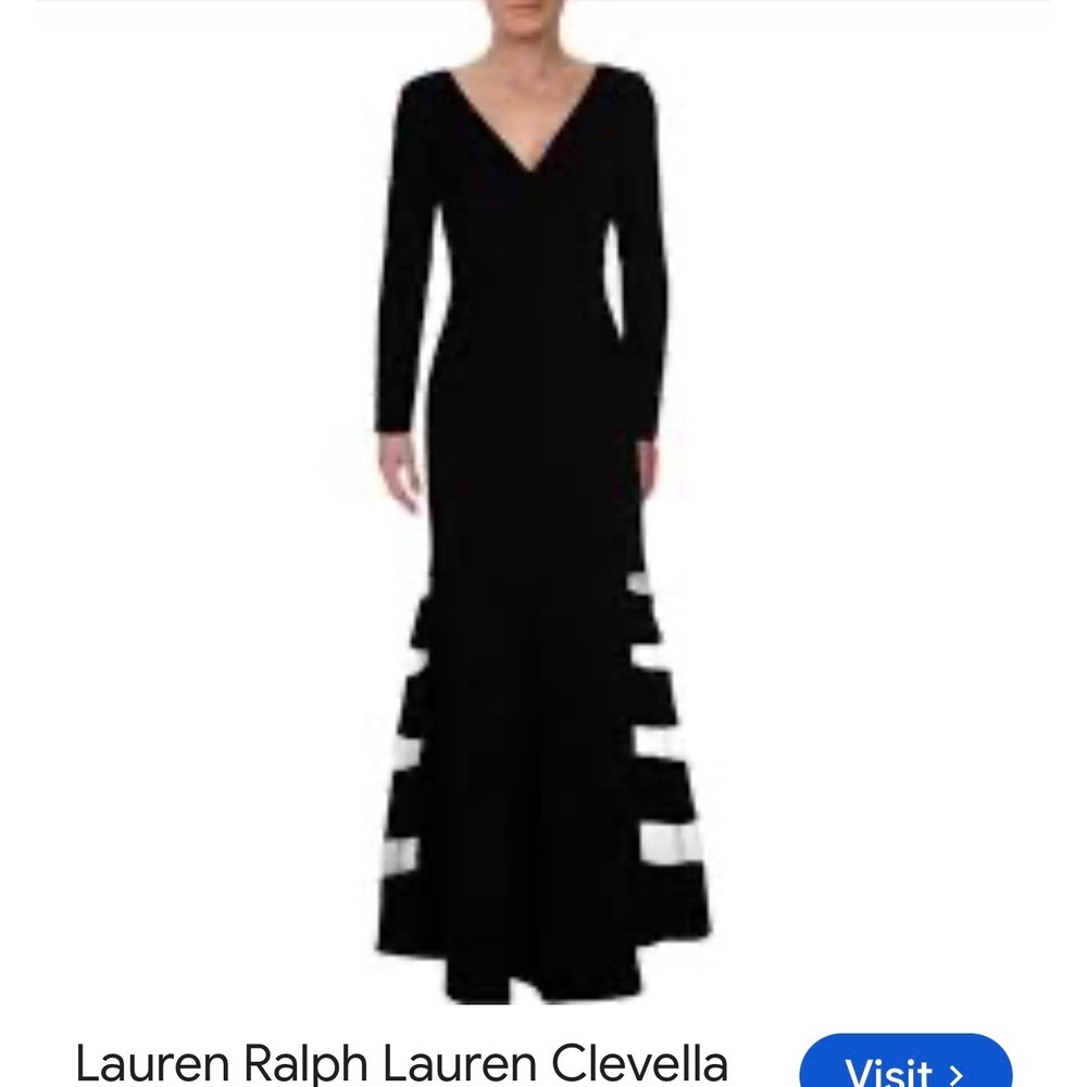 Lauren Ralph Lauren Clevella Black Long Sleeve Mesh Panel Mermaid Gown 6